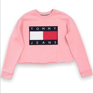 Tommy jean pink cropped crew neck sweater top